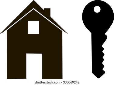 icon house and key black and white vector