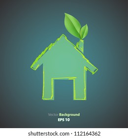 Icon of a house with a leaf on the fireplace. Vector design.