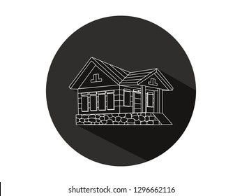 icon of a house with a long shadow, a house icon with a modern line art style, a cute illustration of a house, a house icon