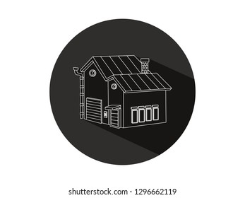 icon of a house with a long shadow, a house icon with a modern line art style, a cute illustration of a house, a house icon