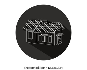 icon of a house with a long shadow, a house icon with a modern line art style, a cute illustration of a house, a house icon