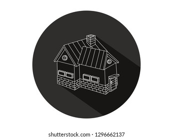 icon of a house with a long shadow, a house icon with a modern line art style, a cute illustration of a house, a house icon