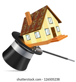 Icon House in Magician Hat - Real Estate Concept, isolated on white background, vector illustration