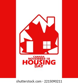 Icon Of A House With Maple Leaves Symbol Of The Canada Flag With Bold Text To Celebrate Housing Day On November 18 In Canada