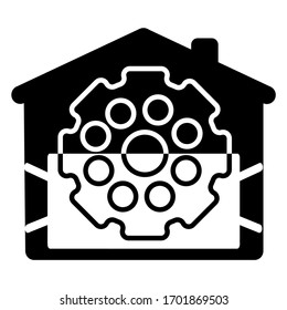 icon of a house with a mask and Covid 19 virus during a world pandemic. Stay home, vector illustration, isolate