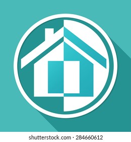 Icon house on white circle with a long shadow