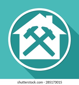 Icon house on white circle with a long shadow