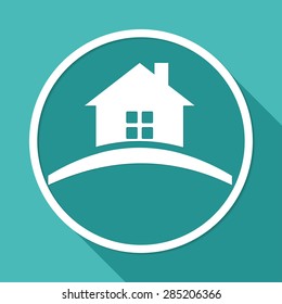 Icon house on white circle with a long shadow