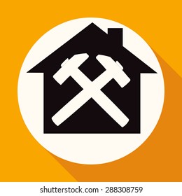 Icon house on white circle with a long shadow