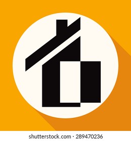 Icon house on white circle with a long shadow