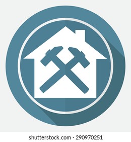 Icon house on white circle with a long shadow