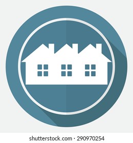 Icon house on white circle with a long shadow