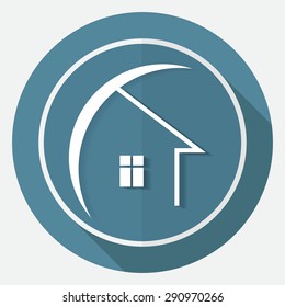 Icon house on white circle with a long shadow