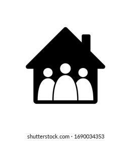 Icon with a house and people inside. Self isolation.