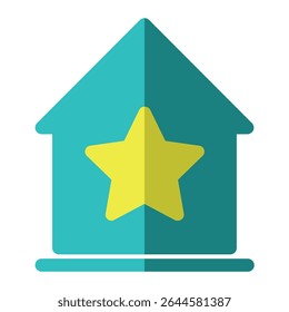 ícone de uma casa com um símbolo de estrela no interior, representando o lugar favorito, a propriedade premium, a casa de melhor classificação ou uma acomodação especial em um estilo preto e branco minimalista.
