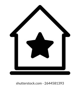 icon of a house with a star symbol inside, representing favorite place, premium property, top-rated home, or special accommodation in a minimalist black and white style.