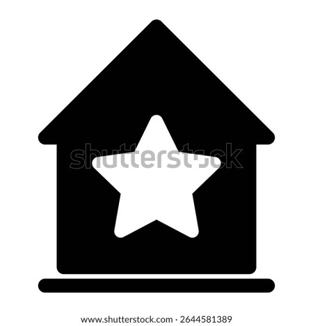 icon of a house with a star symbol inside, representing favorite place, premium property, top-rated home, or special accommodation in a minimalist black and white style.