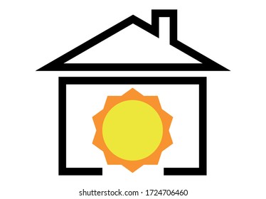 Icon of a house with a sun by solar energy.