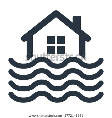 Icon of a house surrounded by flood waters, symbolizing natural disaster and property damage