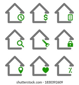 Icon of the house. Vector set of icons of houses for business. Icons of houses for real estate. Icons of houses isolated on a white background.