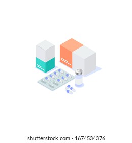 Icon Of Household Waste From Expired Drugs On A White Background. Vector Isometric Illustration.