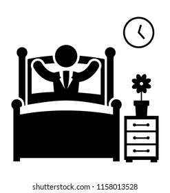 
Icon of human avatar waking up in a room 
