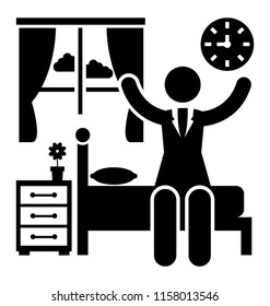 
Icon of human avatar waking up in a room 
