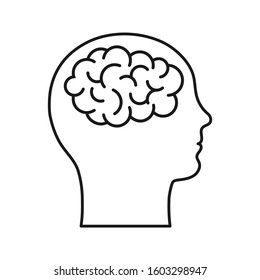 Icon of human cerebrum. The image of the brain in the head of a human. Vector illustration in outline style are isolated on white background.