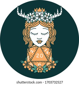 icon of human druid with natural twenty dice roll