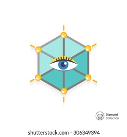 Icon of human eye in hexagon 