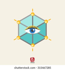 Icon of human eye in hexagon 