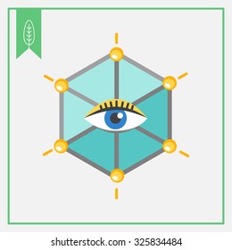 Icon of human eye in hexagon 