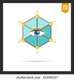 Icon of human eye in hexagon 