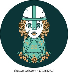 icon of human fighter with natural 20 D20 dice roll