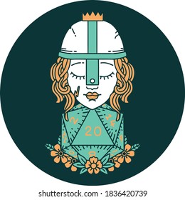 icon of human fighter with natural 20 D20 dice roll