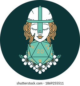 icon of human fighter with natural 20 D20 dice roll