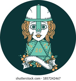 icon of human fighter with natural twenty dice roll
