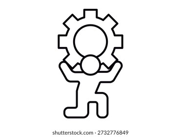 Icono de una figura humana que lleva un engranaje Grande en su cabeza