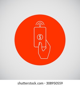 Icon of human hand holding proximity card with dollar sign
