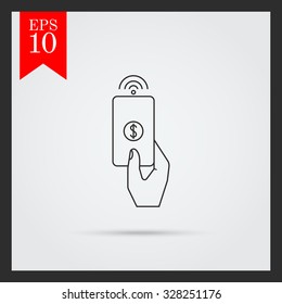 Icon of human hand holding proximity card with dollar sign