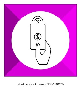 Icon of human hand holding proximity card with dollar sign