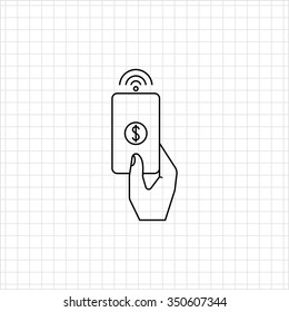 Icon of human hand holding proximity card with dollar sign