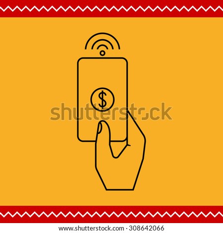 Icon of human hand holding proximity card with dollar sign