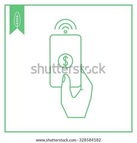 Icon of human hand holding proximity card with dollar sign