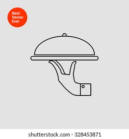 Icon of human hand holding restaurant cloche