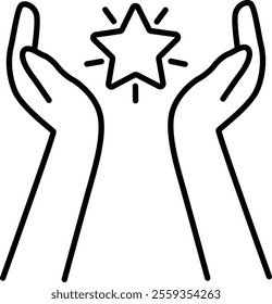 Icon of Human Hand Holding Shining Star Representing Quality Reward and Excellent Results