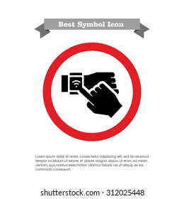 Icon of human hand touching smartwatch display