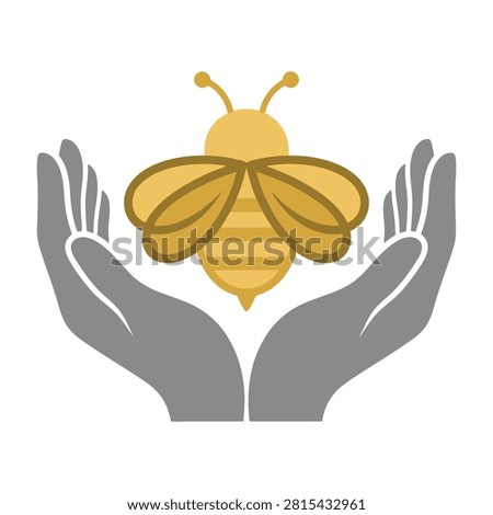 Icon of human hands gently holding a bee to represent nature conservation, ecological balance, and environmental protection awareness.