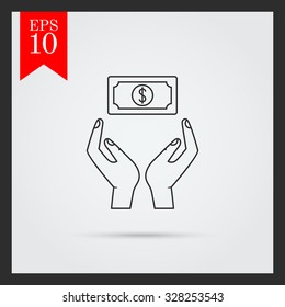 Icon of human hands holding dollar banknote