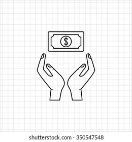 Icon of human hands holding dollar banknote